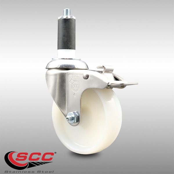 4 Inch 316SS Nylon Wheel Swivel 1-3/8 Inch Expanding Stem Caster Lock Brake SCC